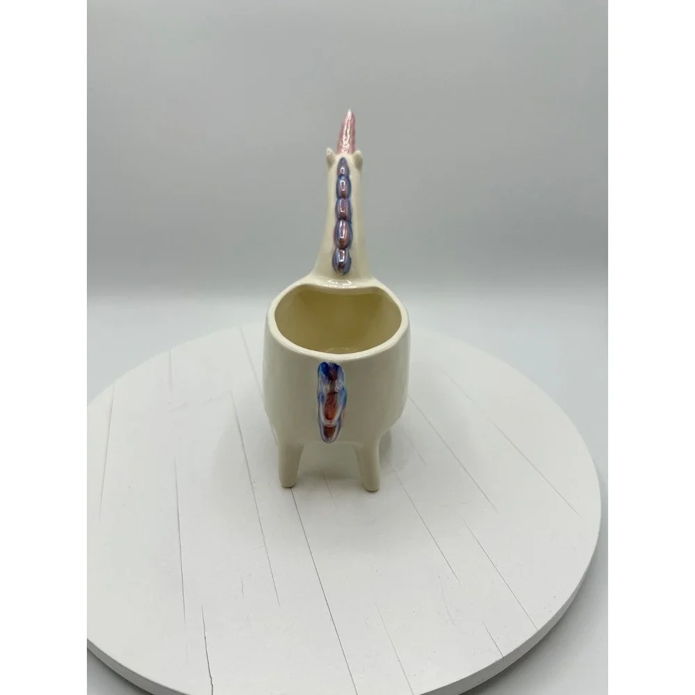 Adorable Unicorn Planter with Pink and Purple Iridescent Horn, Mane and Tail 7